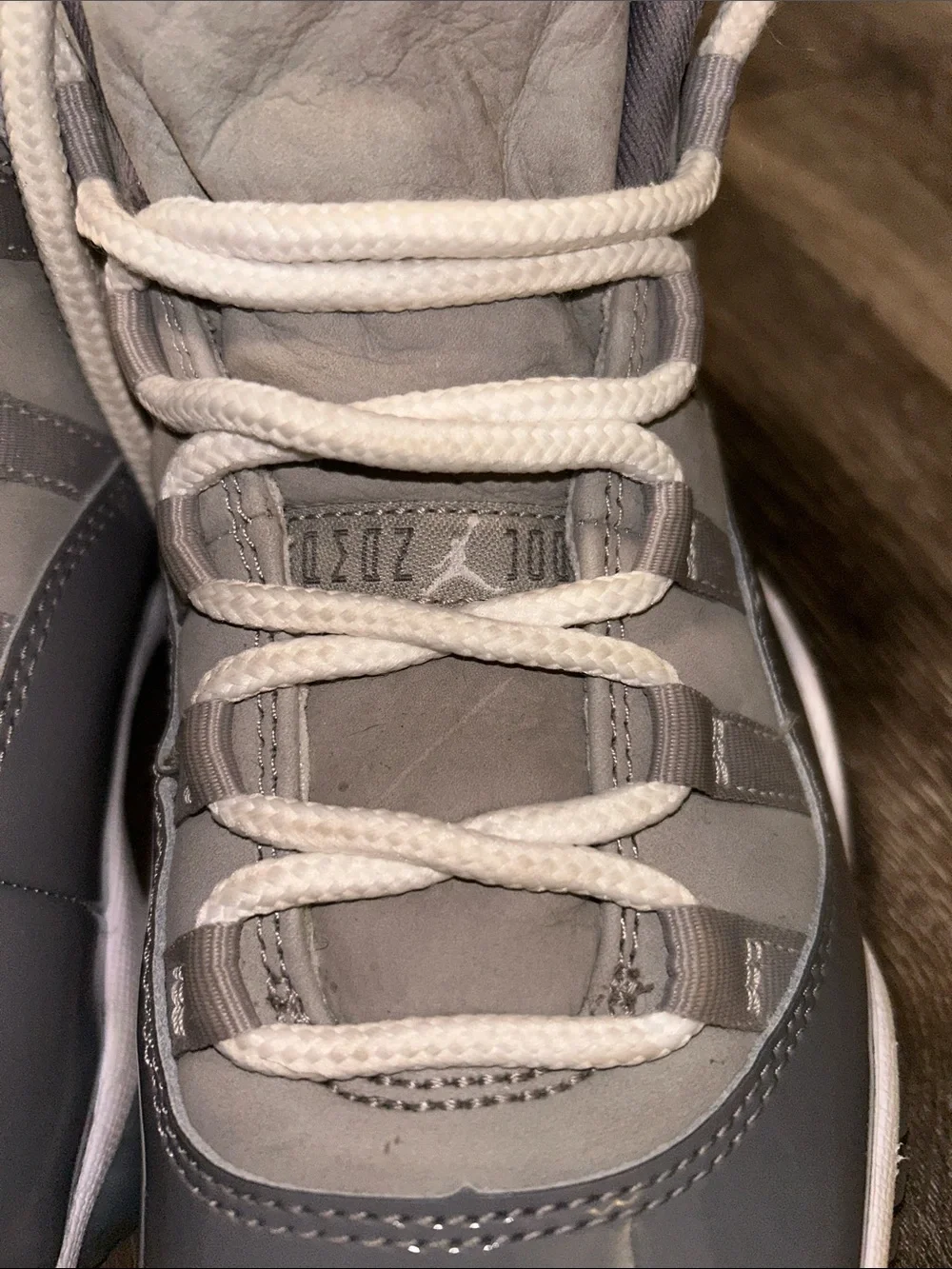 Jordan Men’s Grey and White Patent Low-Top Sneakers